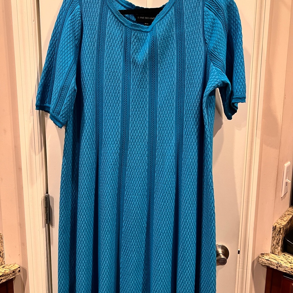 Lane Bryant Teal Blue Aqua Turquoise Textured Midi Dress Sz 14/16